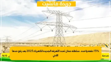 15% دفعة واحدة.. سلطنة عمان تحدد التعرفة الجديدة للكهرباء 2025 بعد رفع حدها الأدنى
